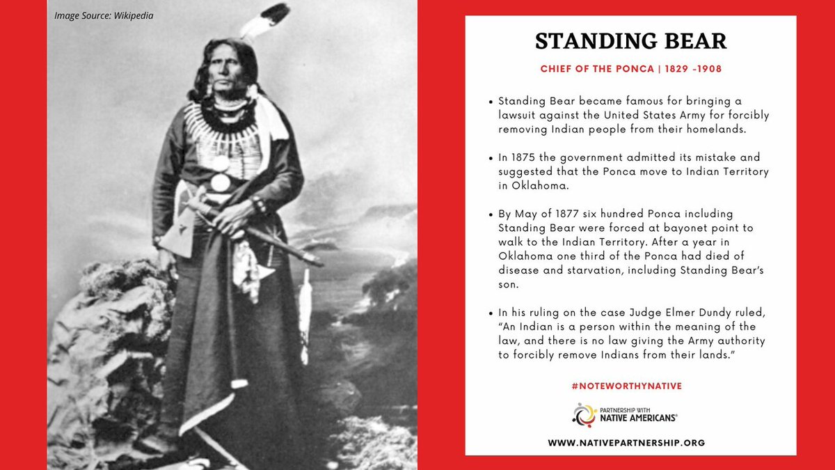 PWNA4hope's tweet image. In this week's #NoteworthyNative, we're honoring the one and only Standing Bear, Chief of the Ponca people. ❤️

Learn about his leadership and the court cases where he fought for his people's land by visiting our website at: NativePartnership.org/Noteworthy-Nat…

#PWNA4Hope #StandingBear