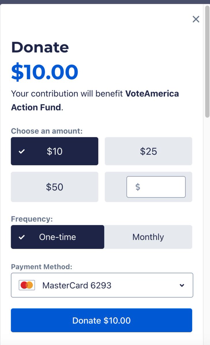 debracleaver's tweet image. omg @actblue *does* have a donate form that isn't hideous and follows all of the best practices. it's just not their default form. who do i have to bribe to get this rolled out sitewide for the 2025 elections? this is GREAT. (but let's add weekly as an option)