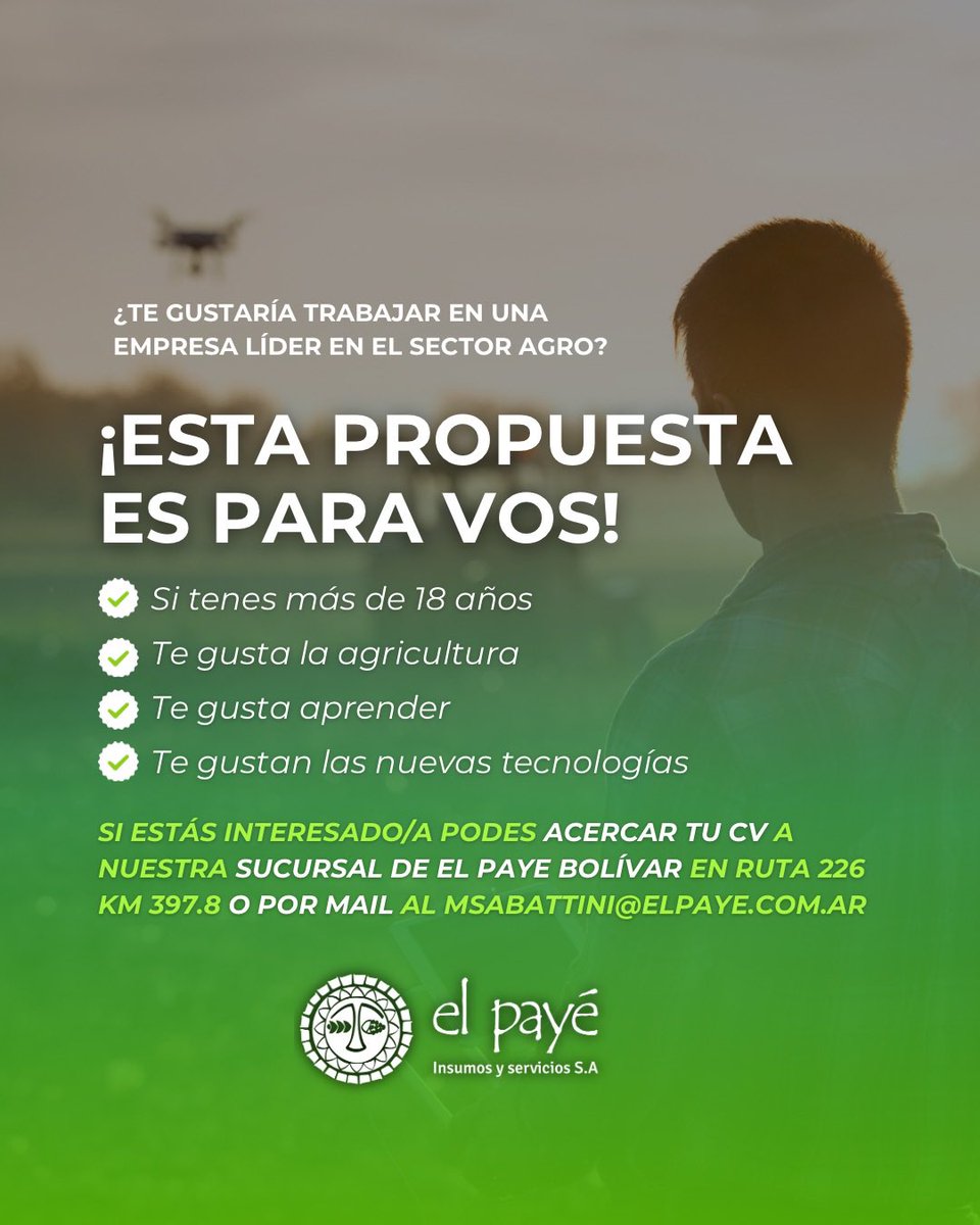 ¡Estamos en la búsqueda de nuevos talentos para unirse a nuestro equipo en El Paye Sucursal Bolívar! 🌾🚜