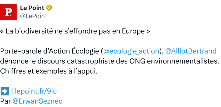 factsory's tweet photo. Qui est Bertrand Alliot, celui qui fait biodiversion sur nos impacts néfastes sur la biodiversité, complaisamment interrogé par Erwan Seznec dans Le Point ? https://t.co/hmHbKl7Mif