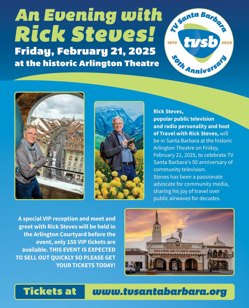Don’t miss your chance to be part of this unforgettable experience with Rick Steves! The best tickets are selling quickly ==&gt; axs.com/events/671348/… <a href="/RickSteves/">Rick Steves</a> <a href="/NewsHour/">PBS News</a> #SantaBarbara