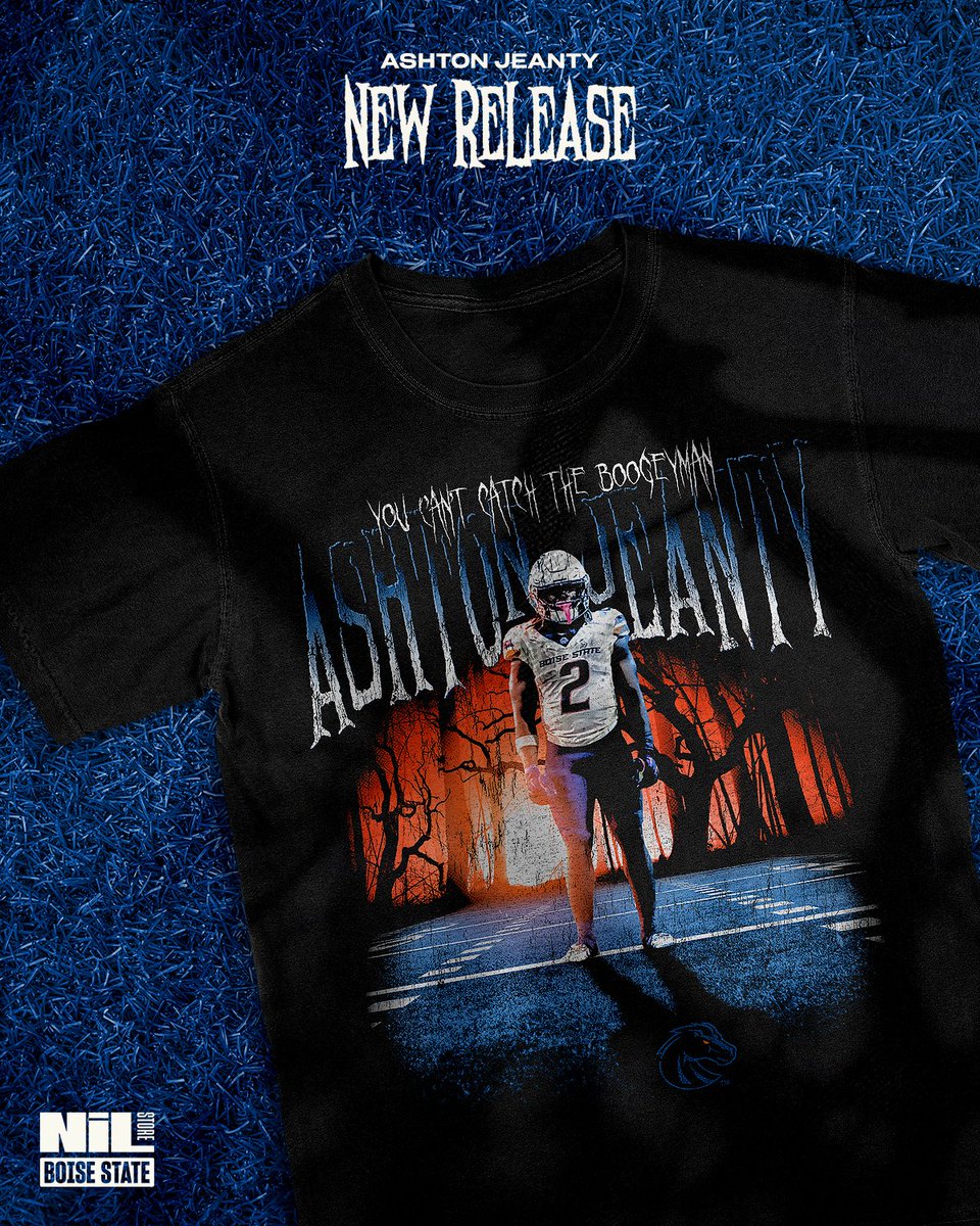 BoiseStateNIL's tweet photo. The scariest sight in college football is Ashton Jeanty 

Available now: https://t.co/FX0fBm6bEi https://t.co/KlR7j7OTRv