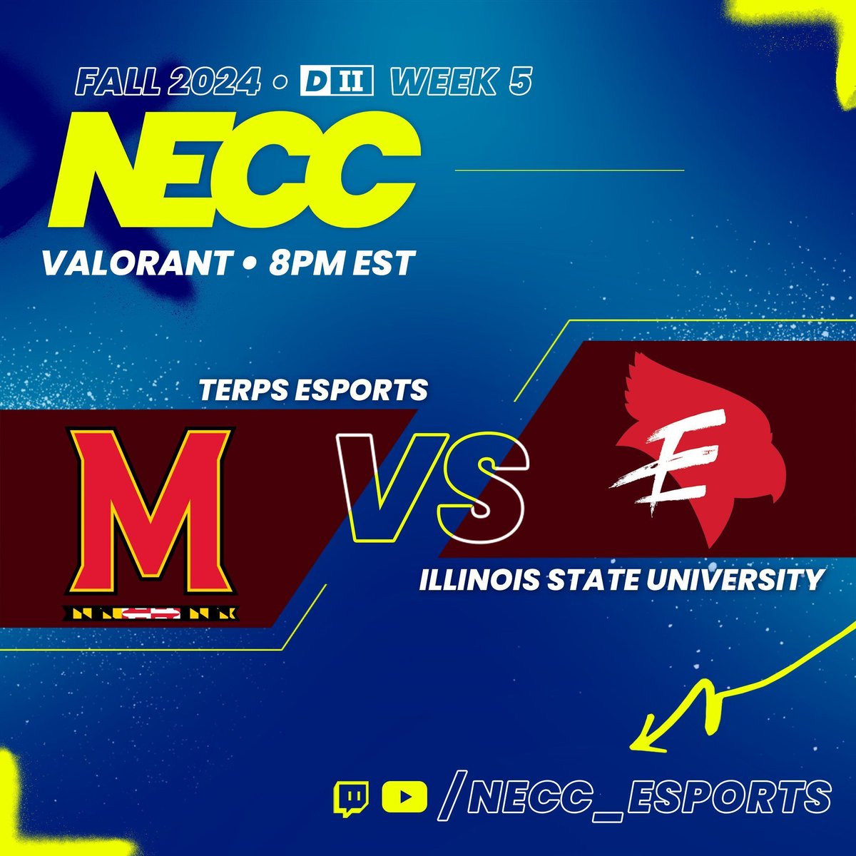 neccgames's tweet image. We are going LIVE tonight at 8pm EST with some division 2 Valorant! Tonight, we have @TerpsEsports vs @RedbirdGamingIL going at it head to head!

Make sure you tune in below at 8pm EST so you don't miss out on the action!👇 

🔴 - twitch.tv/NECC_ESPORTS