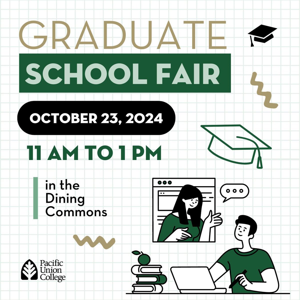 PUCNow's tweet photo. β¨ Join us for the Graduate School Fair this Wednesday, from 11 a.m.-1 p.m. in the Dining Commons. Dive into a world of possibilities, connect with representatives, and take the next step in your academic journey! ππππβ¨
#PUCNow #GradFair #LearnWithPurpose #MondayMotivation https://t.co/xYrTKpSqZv
