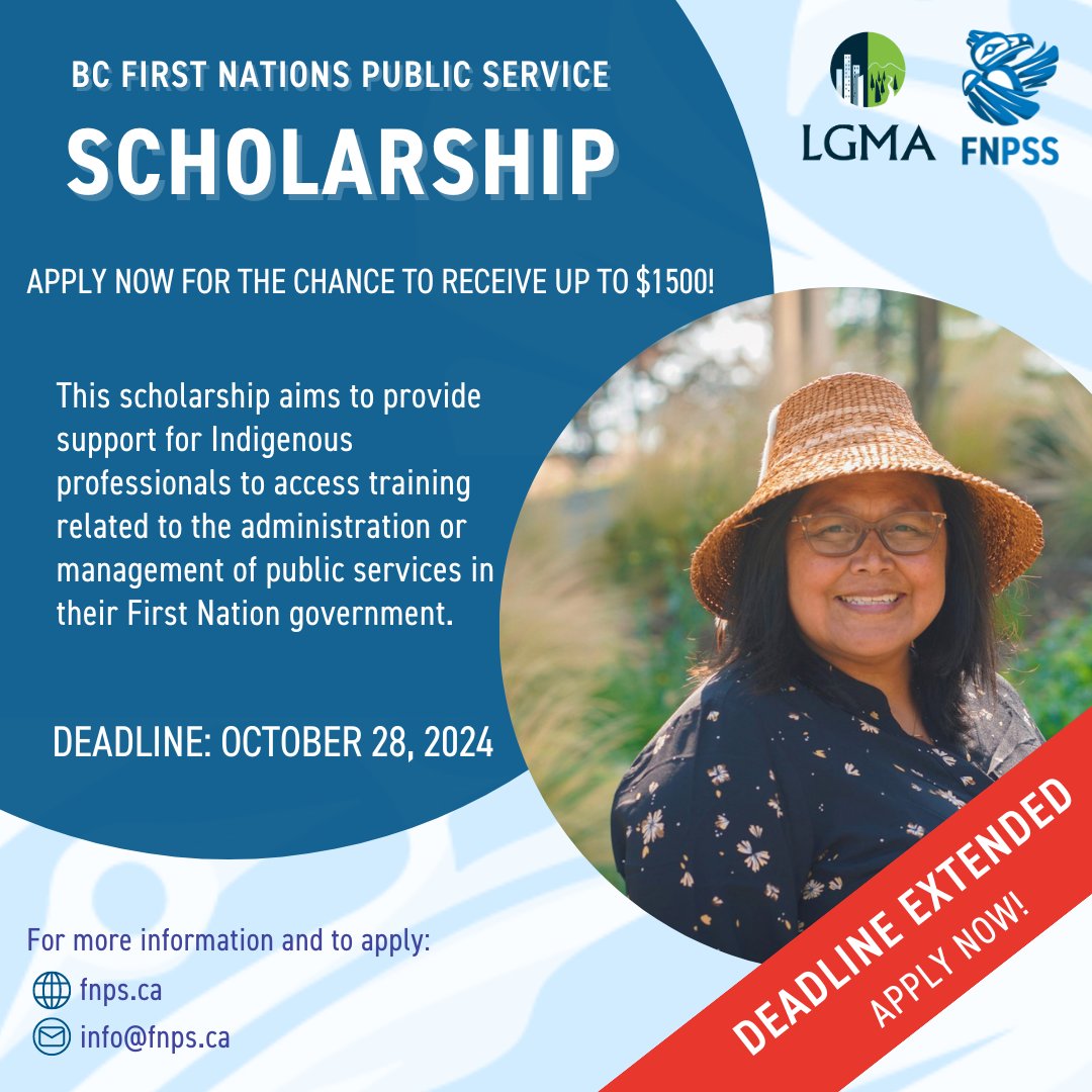 🎓 1 Week Left! Apply for the BC First Nations Public Service Scholarship by October 28, 2024. Up to $1,500 available! 🔗 Apply Now: ow.ly/82js50TIelI