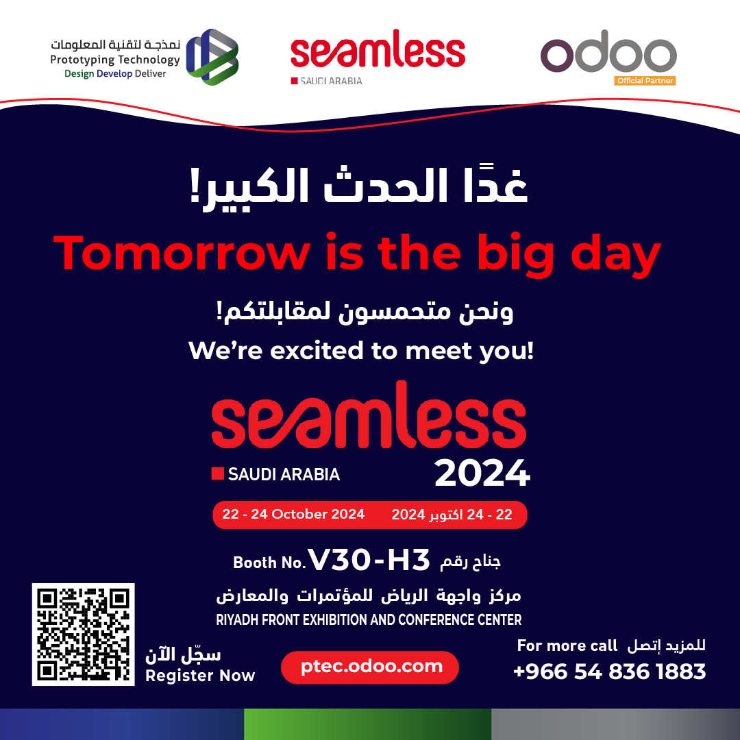 ptecsa's tweet photo. ننتظركم غدا في #سيملس_السعودية_2024 بالرياض
We are waiting for you tomorrow at #SeamlessSaudiArabia in Riyadh

سجّل الآن للقاء فريقنا  Register to meet our team
https://t.co/R56BKkQ6f6

@seamlessMENA
 #PTEC #Odoo #SeamlessKSA #نمذجة_لتقنية_المعلومات #أودو #SaudiTech https://t.co/kJViG6Hi1Z