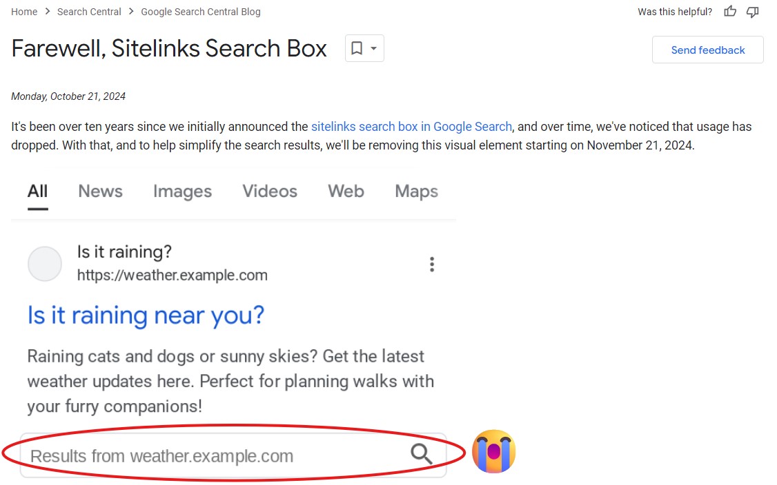 JtreeSEO's tweet image. So long old friend... #sitelinks #searchbox #RIP ☠️