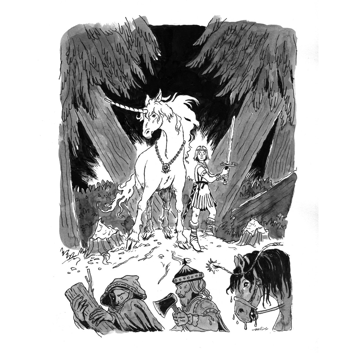 “The Rashness of the King”

An illustrated scene from “The Last Battle” in my latest series of Narnia drawings. I wanted to portray the moment before King Titian and Jewel the Unicorn attack the Calormene invaders.

#narnia #thelastbattle #cslewis #illustration #drawing