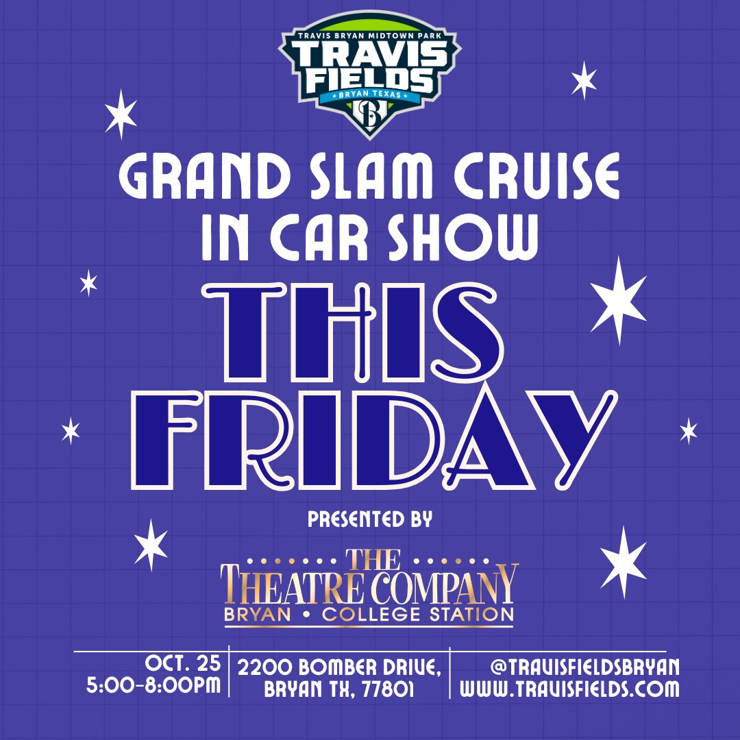 travisfields_'s tweet photo. The Grand Slam Cruise In Car Show is this week, and we are so excited to see everyone at the fields for this event! Come out and see automotive artistry and shop the vendor market! We will see you all on Friday! https://t.co/KG9YxiG14z