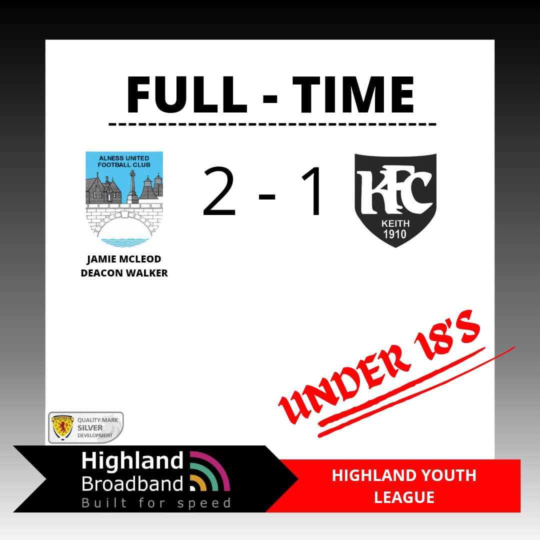 Yesterday afternoons Under 18 result in the Highland Youth League. Our thanks to team sponsors Highland Broadband for their support.