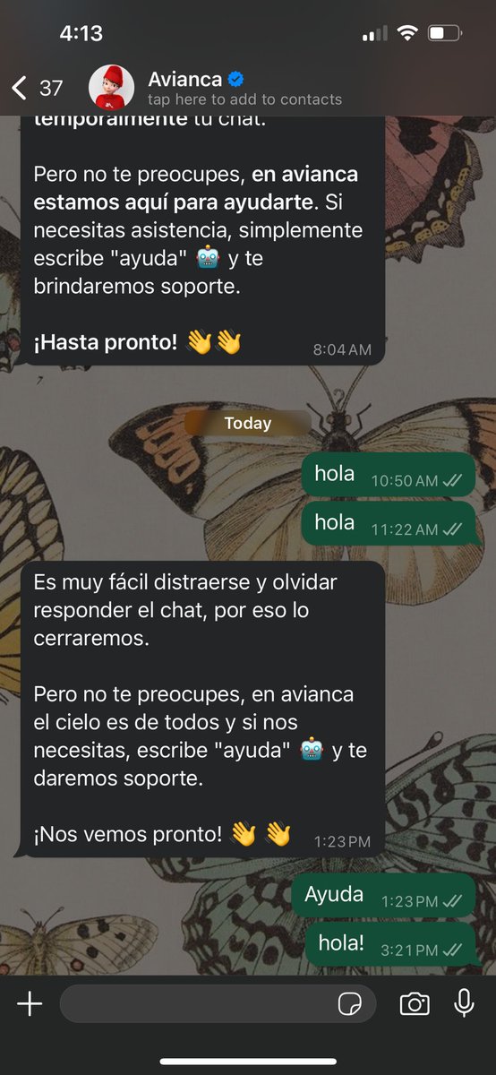 BetsaGonzales's tweet photo. Hola! @avianca no contestan por WhatsApp! Tengo problemas para hacer mi check in!! https://t.co/mOWM1pPi93