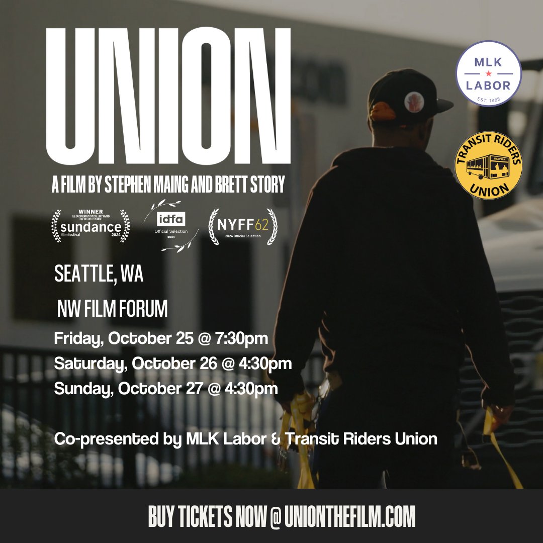 UNION is coming to Seattle October 25th!

Directed by Steve Maing (<a href="/mainmaing/">Steve Maing</a>)  and Brett Story (<a href="/brettpstory/">Brett Story</a>), UNION (<a href="/unionthefilm/">UNION</a>) follows the Amazon Labor Union's historic journey to victory (<a href="/amazonlabor/">Amazon Labor Union IBT</a>).

To purchase tickets visit: nwfilmforum.org/films/union-in…