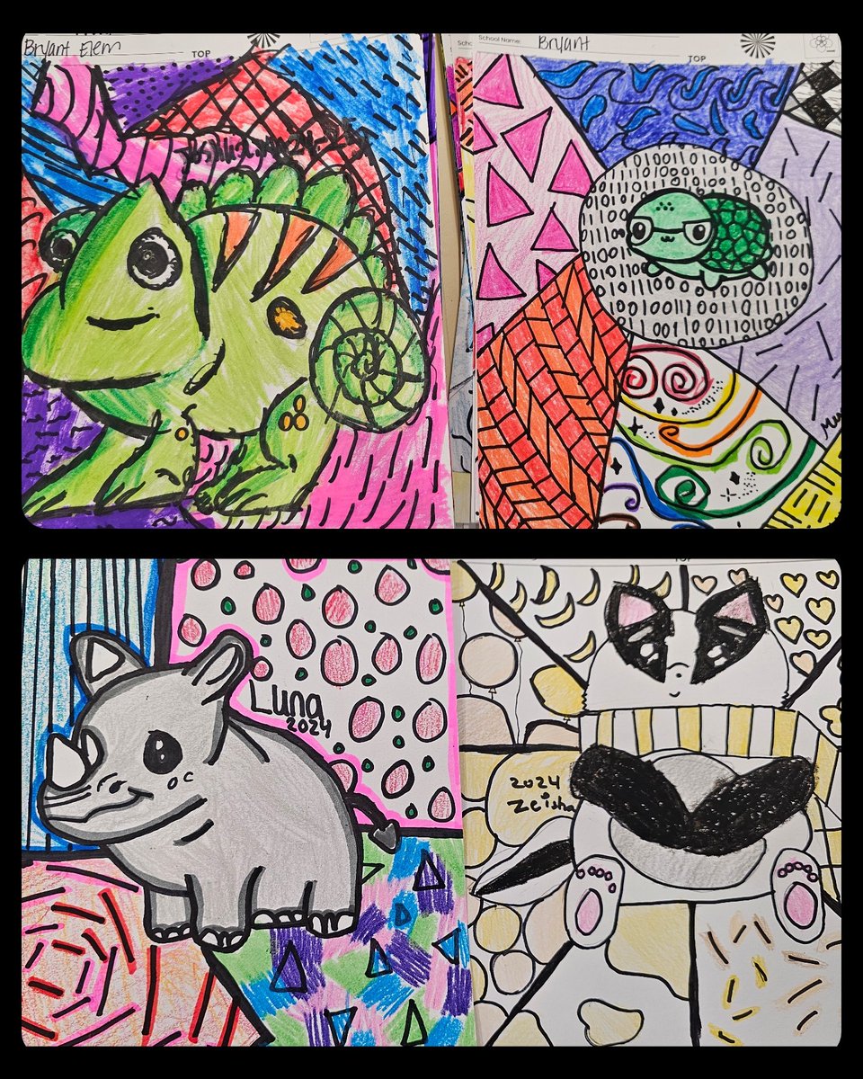 Sneak peak .. 5th grade Square 1art Romero Britro inspired animals. I'm in love 🤩 <a href="/BryantElem/">Bryant Elementary</a> #bengalpride