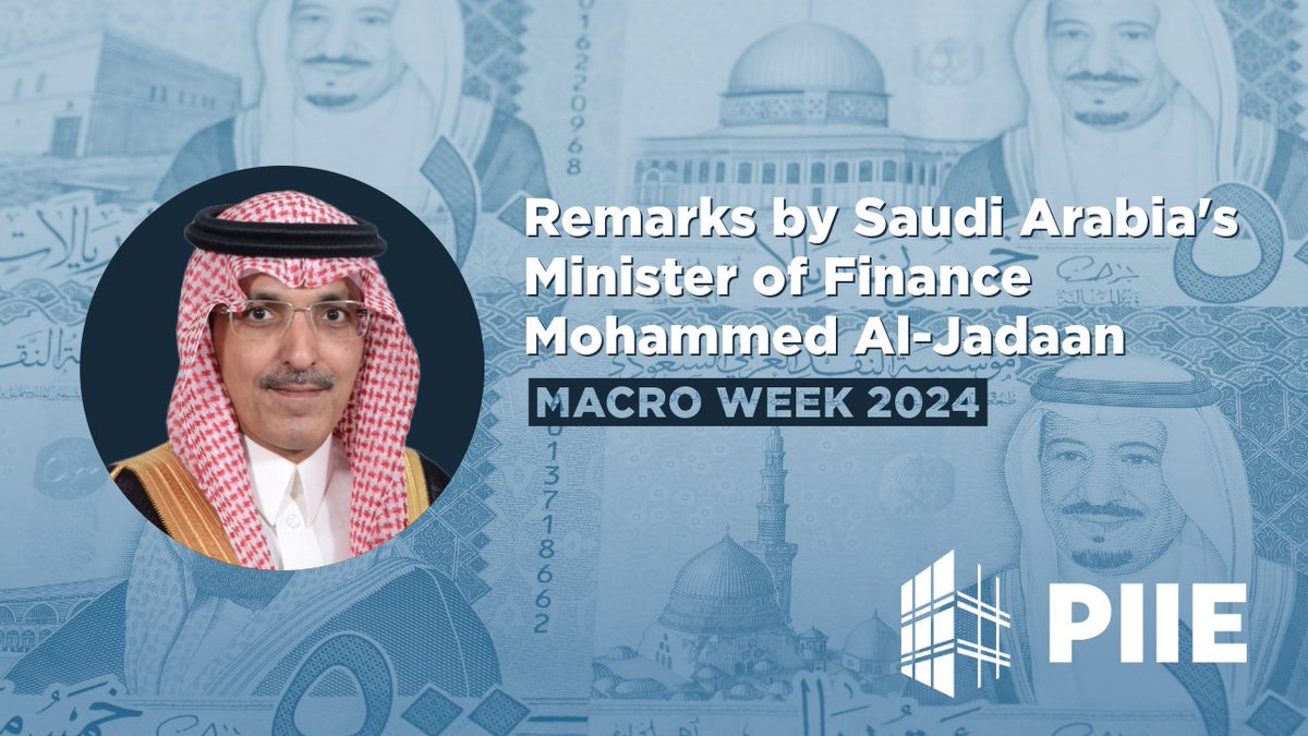 PIIE's tweet image. NOW: @MOFKSA Minister of Finance &amp;amp; Chair of the #IMFC @MAAljadaan joins us for #MacroWeek2024. 

Watch live: piie.com/events/2024/ma…