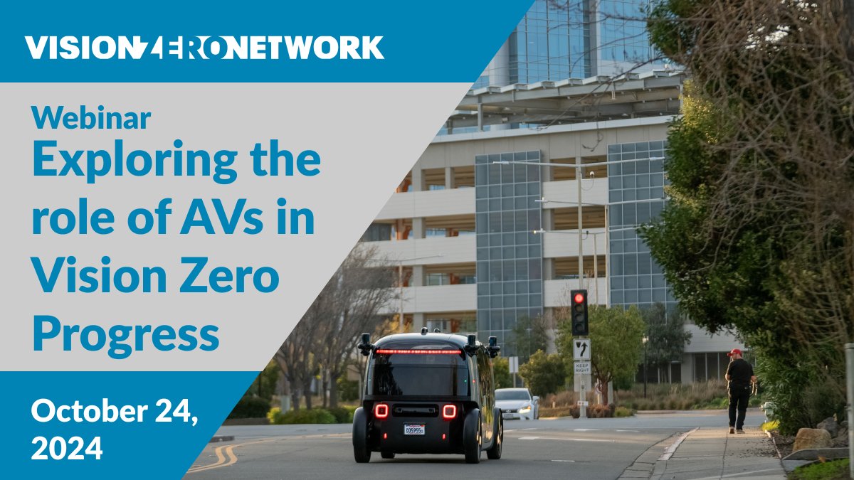 AVs promise a safer future, but can they deliver? Join our Oct. 24 webinar to explore the pros, cons &amp; steps needed to make AVs fit the #SafeSystem approach. Join the conversation w/ <a href="/zoox/">Zoox</a> <a href="/bikesv/">Silicon Valley Bike Coalition</a> <a href="/billyriggs/">Billy Riggs</a> <a href="/sfgov/">City of San Francisco</a> <a href="/ASweetPlanner/">Alexandra Sweet</a> 
Sign up: visionzeronetwork.org/upcoming-webin…