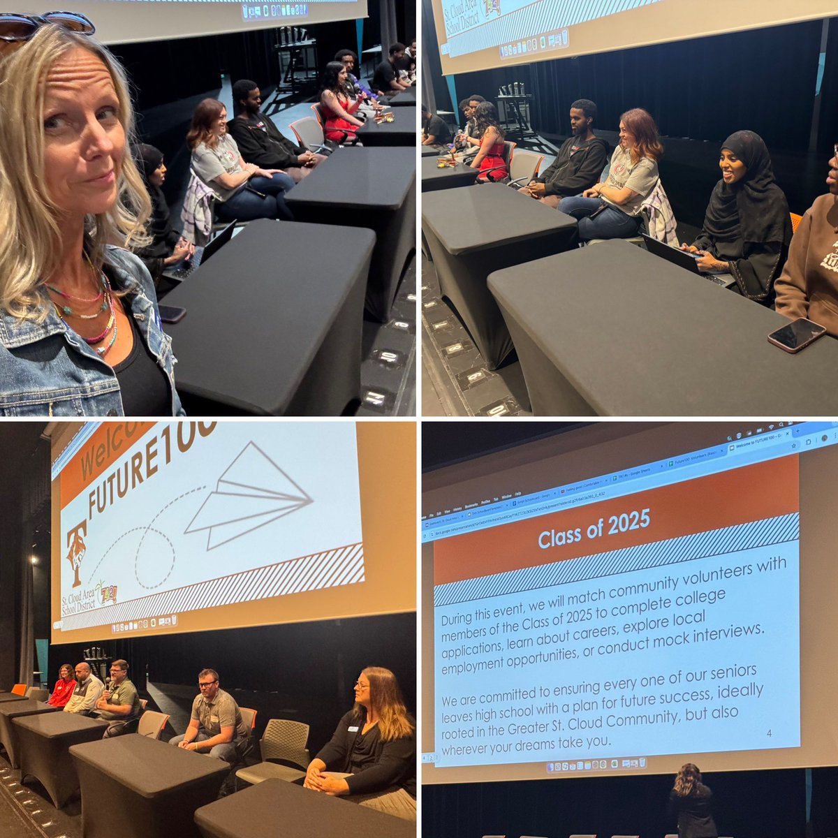 mstrombley's tweet photo. Honored to be part of @ISD742’s Future100 event at Tech 🐯today! Seniors, college faculty, employers, &amp; volunteers came together to help students with post-grad plans. Over 200 college apps completed, plus inspiring talks &amp; networking! &amp; I got to moderate great convos. https://t.co/uO2UhTPqvP