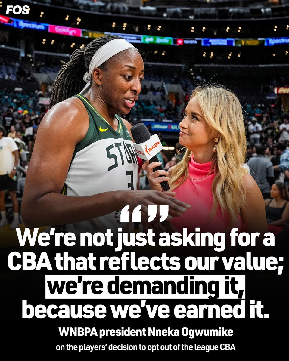 The WNBA is coming off a season that saw:

• Expansion news
• Increased franchise values
• Reg. season ESPN viewership up 170%
• A new media rights deal that will pay $2B per year starting in 2026

Now, the WNBPA is opting out of its current CBA.

gofos.co/3UhXreM