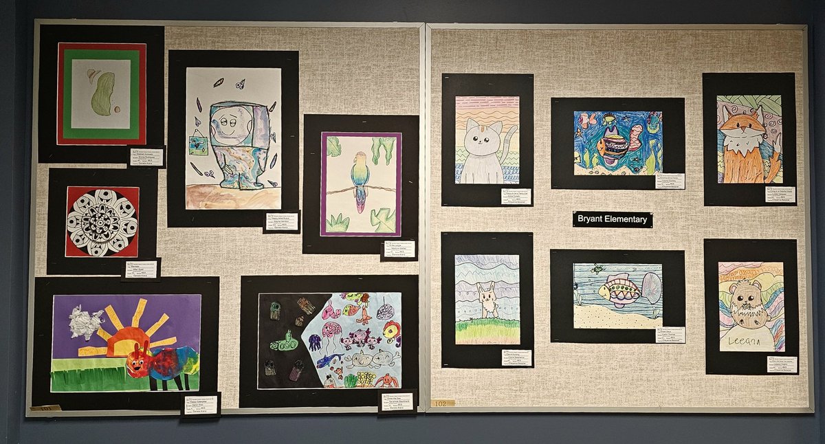 Congratulations to the incredible artist whose art was chosen for the 1st semester's ESC art display ! Ms. B &amp; I are proud of everyone hard work on these .  <a href="/BryantElem/">Bryant Elementary</a> #bengalpride