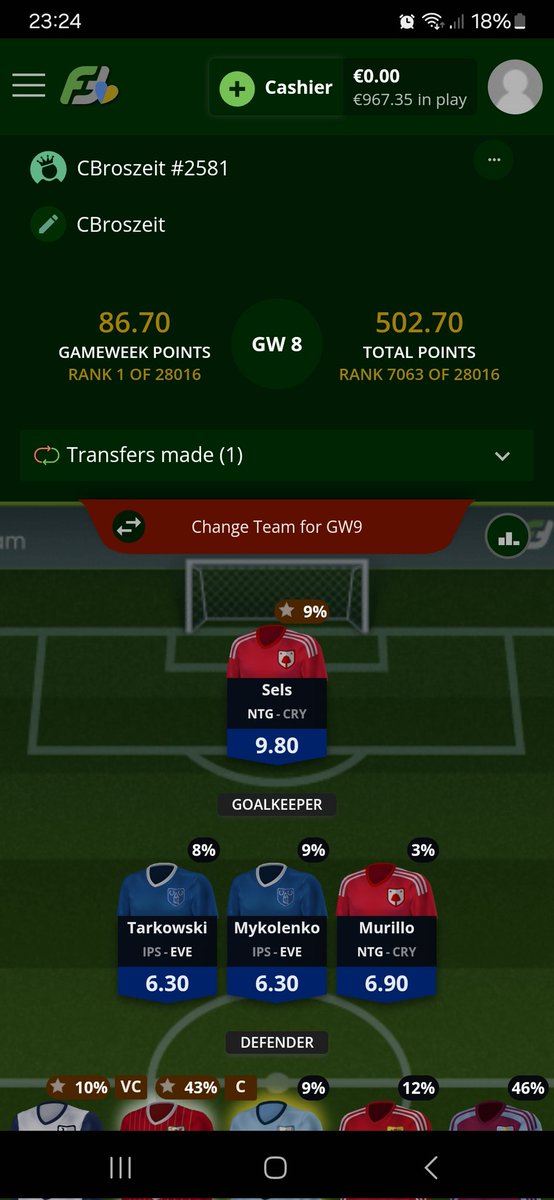 CBroszeit's tweet photo. Overall rank still pretty bad but finishing 1st and 2nd in a gameweek with over 28k people @FanTeamOfficial is still a pretty nice feeling 💪😍 https://t.co/d7t2Tpm0Yc