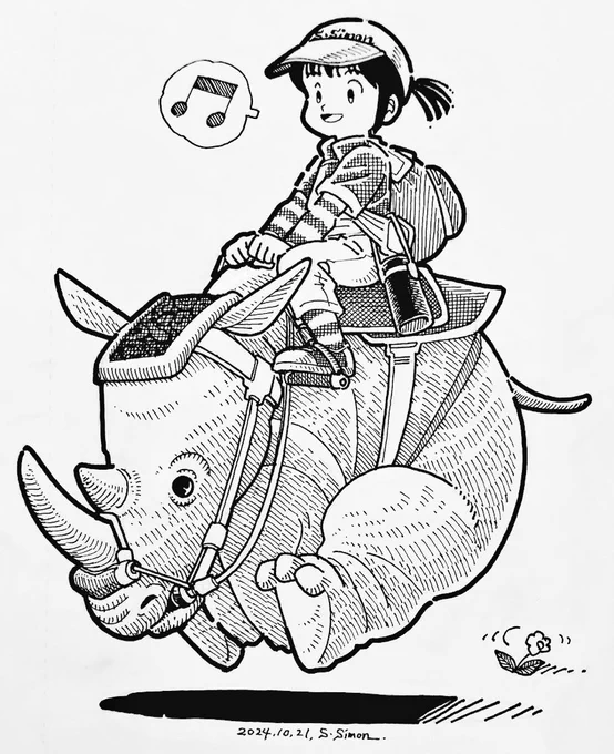 おはようございます☀朝の再掲のお時間です。
Day21  Rhinoceros サイ
#inktober  #inktober2024 
#インクトーバー

本日も良い1日を! 