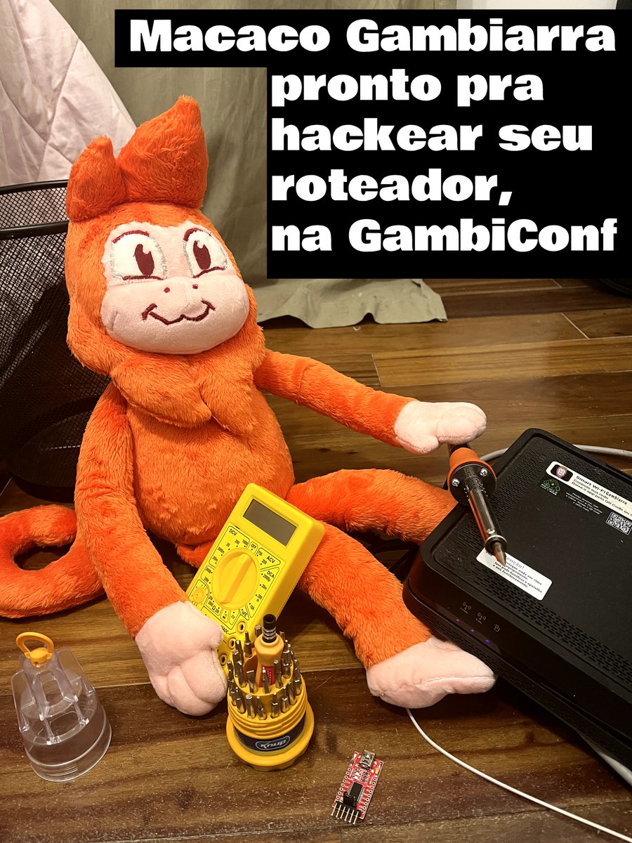 gambiconf's tweet image. No domingo, dia 3 de Novembro, teremos um workshop com o @cajuinaoverflow ensinando na prática como hackear roteadores!
Você não vai perder essa, não é?
Pois se inscreva já na GambiConf!
Link na bio.