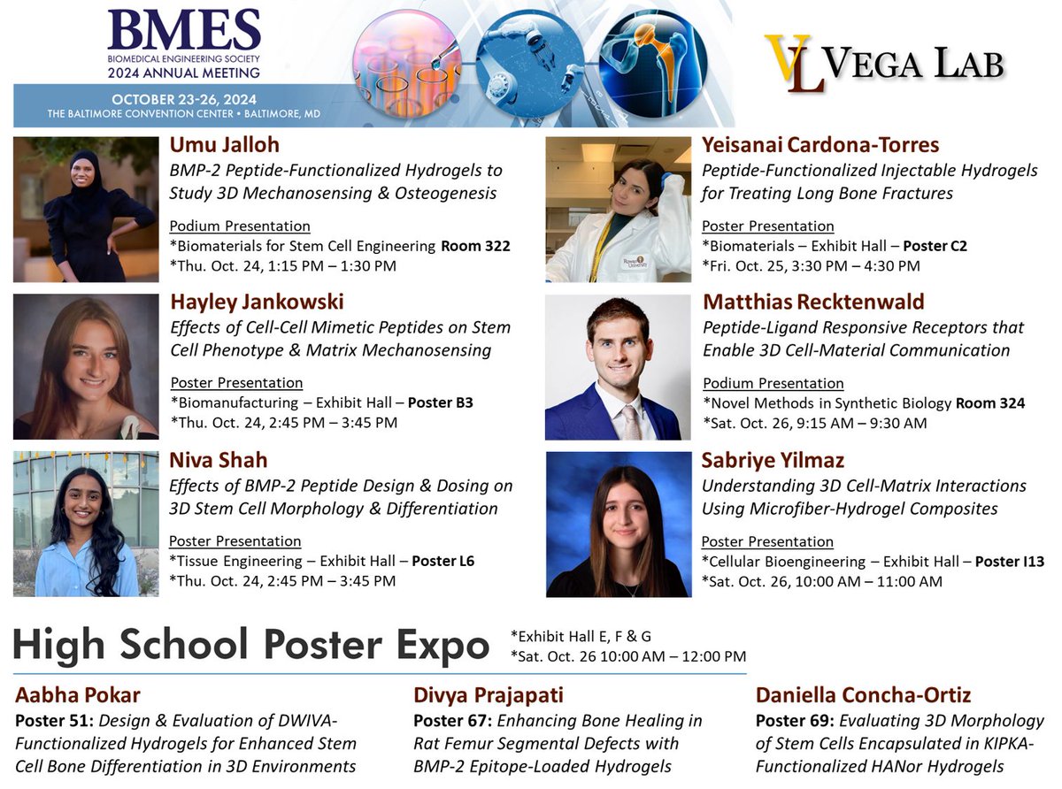 Matthias Recktenwald, PhD (@matthiasreckte1) on Twitter photo Honored to be selected for a platform presentation 10/26 at the <a href="/BMESociety/">Biomedical Engineering Society</a> conference in Baltimore. This work focuses on bridging the fields of synthetic biology and biomaterials using synthetic, peptide-responsive receptors and peptide biomaterials.
#BMES2024 <a href="/TheVegaLab/">Sebastián L. Vega</a> Honored to be selected for a platform presentation 10/26 at the <a href="/BMESociety/">Biomedical Engineering Society</a> conference in Baltimore. This work focuses on bridging the fields of synthetic biology and biomaterials using synthetic, peptide-responsive receptors and peptide biomaterials.
#BMES2024 <a href="/TheVegaLab/">Sebastián L. Vega</a>