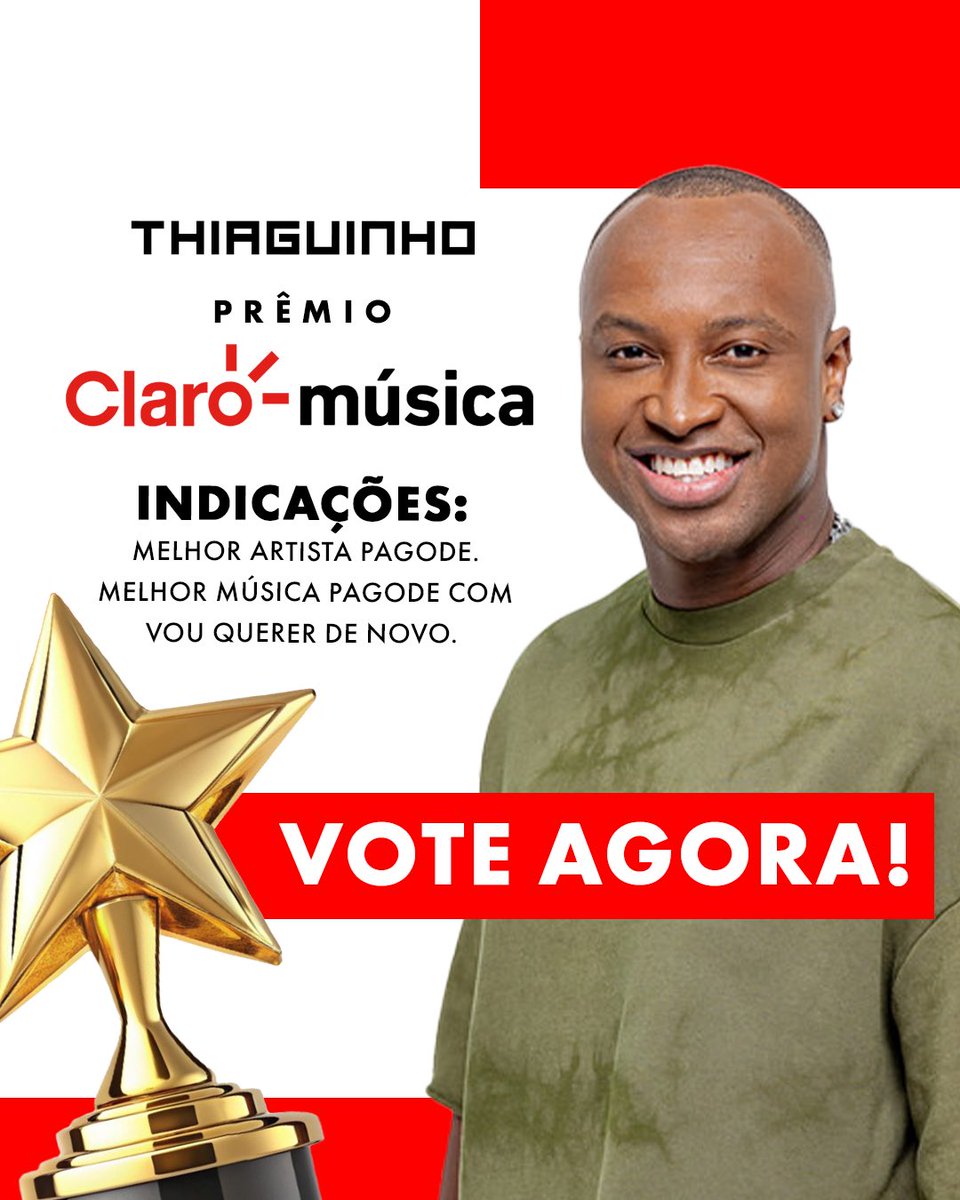 Meus amigos, estamos no Prêmio "Claro Música"!!! 🫶🏿

Melhor Artista Pagode e Melhor Música Pagode com "Vou Querer De Novo”!!

Bora voTHar muito??? A votação acaba nesta quinta!!! 🤩👊🏿

docs.google.com/forms/d/e/1FAI…