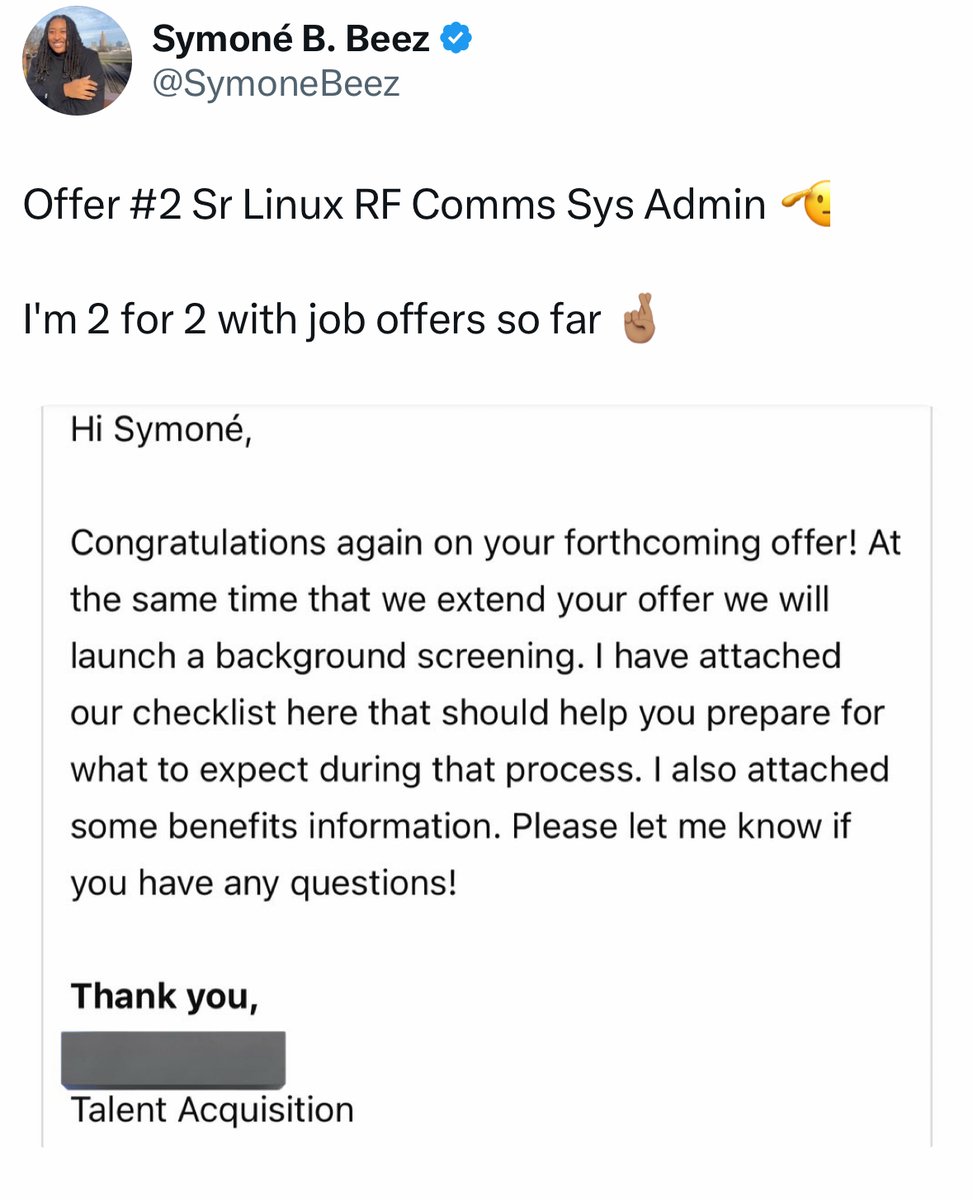 SymoneBeez's tweet photo. I applied to 10 jobs a day for two weeks

I landed 2 six figure remote job offers and 5 interview requests

Companies are still hiring, here’s how to land a job in the worst job market ever… https://t.co/tkuyenRmQS