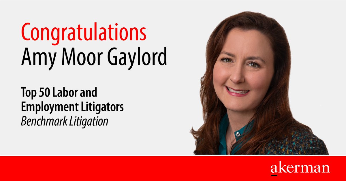Akerman_Law's tweet image. Congrats to Amy Moor Gaylord for being named one of @BenchmarkLit’s "Top 50 Labor &amp;amp; Employment Litigators" in the U.S.! We’re proud to have Amy at Akerman. #AkermanProud #TopLitigators #BenchmarkLitigation

akerman.com/en/firm/newsro…