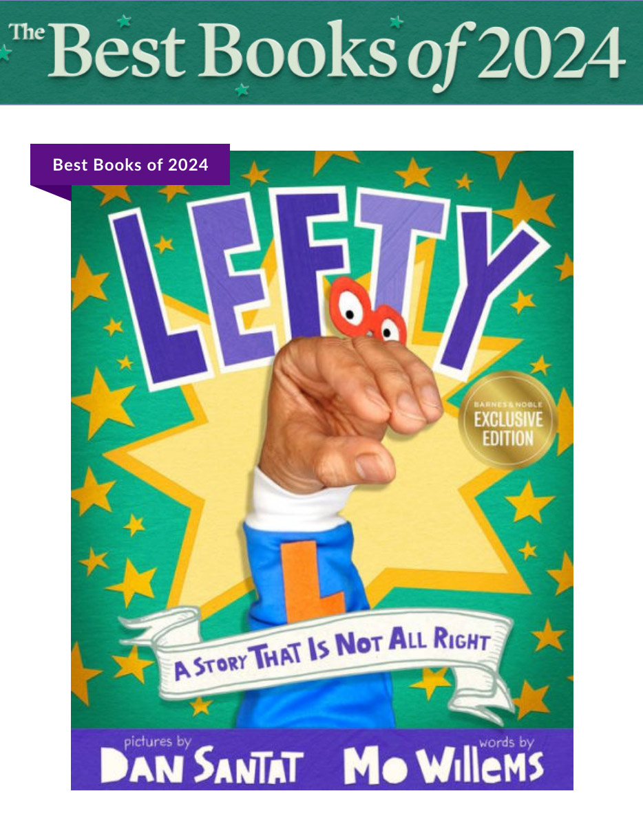 Dan Santat (@dsantat) on Twitter photo I'm happy to announce that I have two books included in the Barnes and Noble Best Books of the Year for 2024. The first is THE MISFITS by <a href="/LisaYee1/">Lisa Yee - THE MISFITS have arrived!</a> and the second is LEFTY by <a href="/The_Pigeon/">The Pigeon</a> I'm happy to announce that I have two books included in the Barnes and Noble Best Books of the Year for 2024. The first is THE MISFITS by <a href="/LisaYee1/">Lisa Yee - THE MISFITS have arrived!</a> and the second is LEFTY by <a href="/The_Pigeon/">The Pigeon</a>