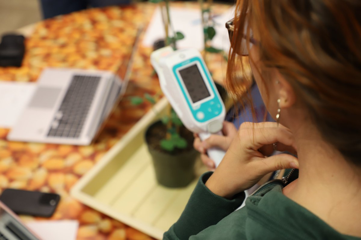 #UNLAgroHort's Christian Stephenson &amp; PLAS 135 Plant Science Experiments students measure stomatal conductance &amp; chlorophyll florescence on pea plants using a LiCor Li-600 pedometer/fluorometer. The plants are part of experiments conducted in a new lab led by David Holding. #UNL