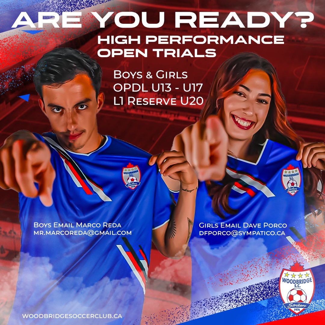 WSCStrikers's tweet image. Soccer stars-to-be! 🌟 Woodbridge Soccer Club's High Performance Trials are near for U13-U17 OPDL &amp;amp; U20 L1 Reserve. 90% earn scholarships. Boys: Marco Reda - mr.marcoreda@gmail.com. Girls: Dave Porco - dfporco@sympatico.ca. ⚽️ #WoodbridgeSoccer #OpenTrials