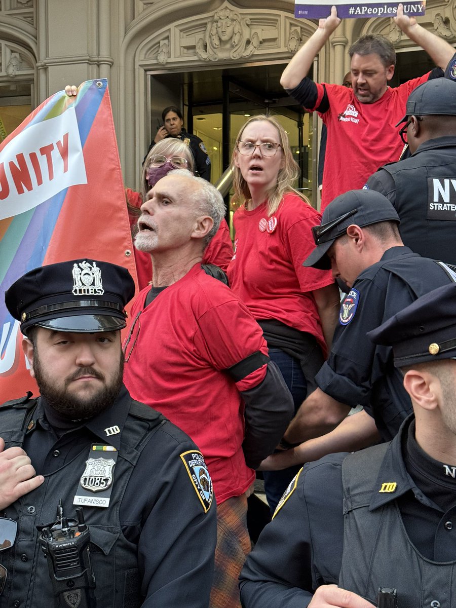 As the cops arrest our colleagues and take them away, we continue to shout even louder: CONTRACT NOW! #APeoplesCUNY