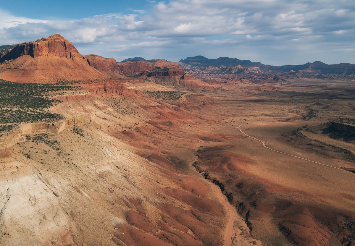tryChant's tweet photo. Made by #midjourney.

Prompt: Aerial view of a red desert landscape, aerial photography in the style of Mark Hocus, with a white and blue background, bold colors, geometric patterns, red rocks, high contrast, wide-angle lens, natural light, abstract art style.

Check more AI-generated images on @vavebg