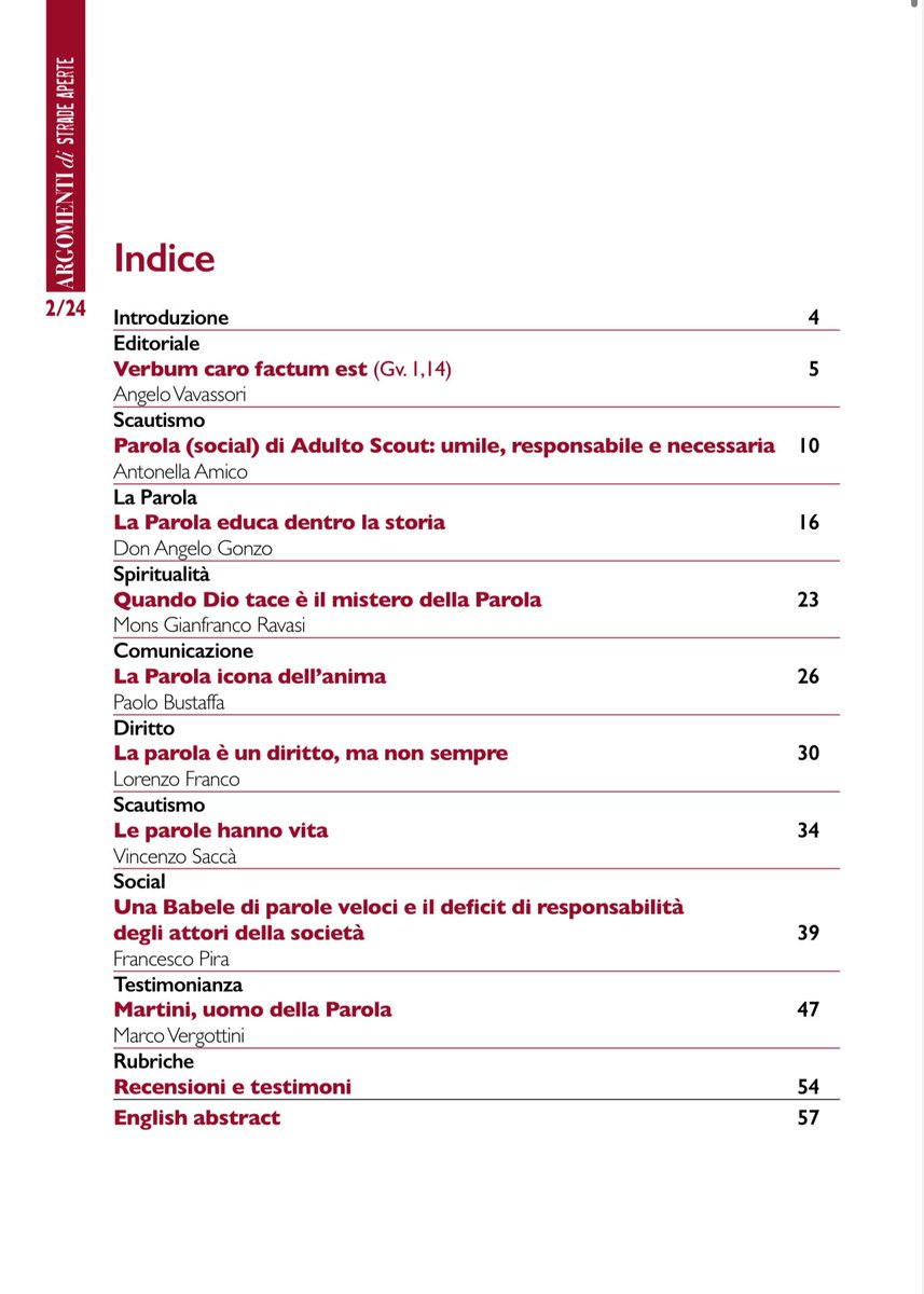 𝙇𝙖 𝙋𝙖𝙧𝙤𝙡𝙖 𝙚 𝙡𝙚 𝙋𝙖𝙧𝙤𝙡𝙚
Il nuovo fascicolo di Argomenti è online!
Contributi di Angelo Vavassori, Antonella Amico, don Angelo Gonzo, mons. Gianfranco Ravasi, Paolo Bustaffa, Lorenzo Franco, Vincenzo Saccà, Francesco Pira, Marco Vergottini.
masci.it/website/wp-con…