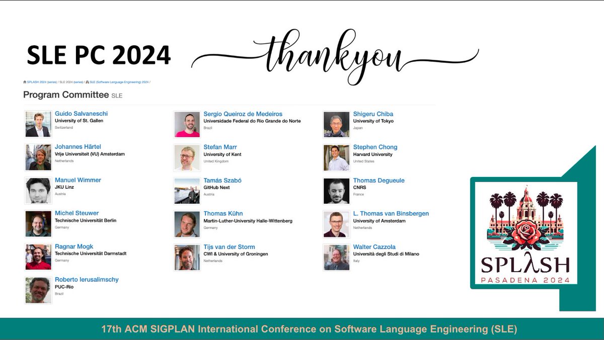 _jualvespereira's tweet photo. A huge thank you to the Program Committee of @sleconf for their hard work and dedication in making this conference a success! 🙌 Your efforts are greatly appreciated by all of us in the #SLECommunity 👏🎉
#SLE24 #SPLASH24 #LanguageEngineering @splashcon @sigsoft @TheOfficialACM https://t.co/pTHX1ow2yo