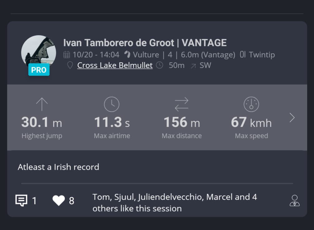 nailer2's tweet photo. @CarlowWeather He was on Cross lake in Belmullet not the Sea.  Amazing skill 30m high, 156m horizontal travel, 67kph max speed 🤯
Haters gonna hate, he’s a professional, he knows what he is doing.  Get outside, take a calculated risk and live, it beats getting fat on the sofa. https://t.co/n5nE9wfZJj