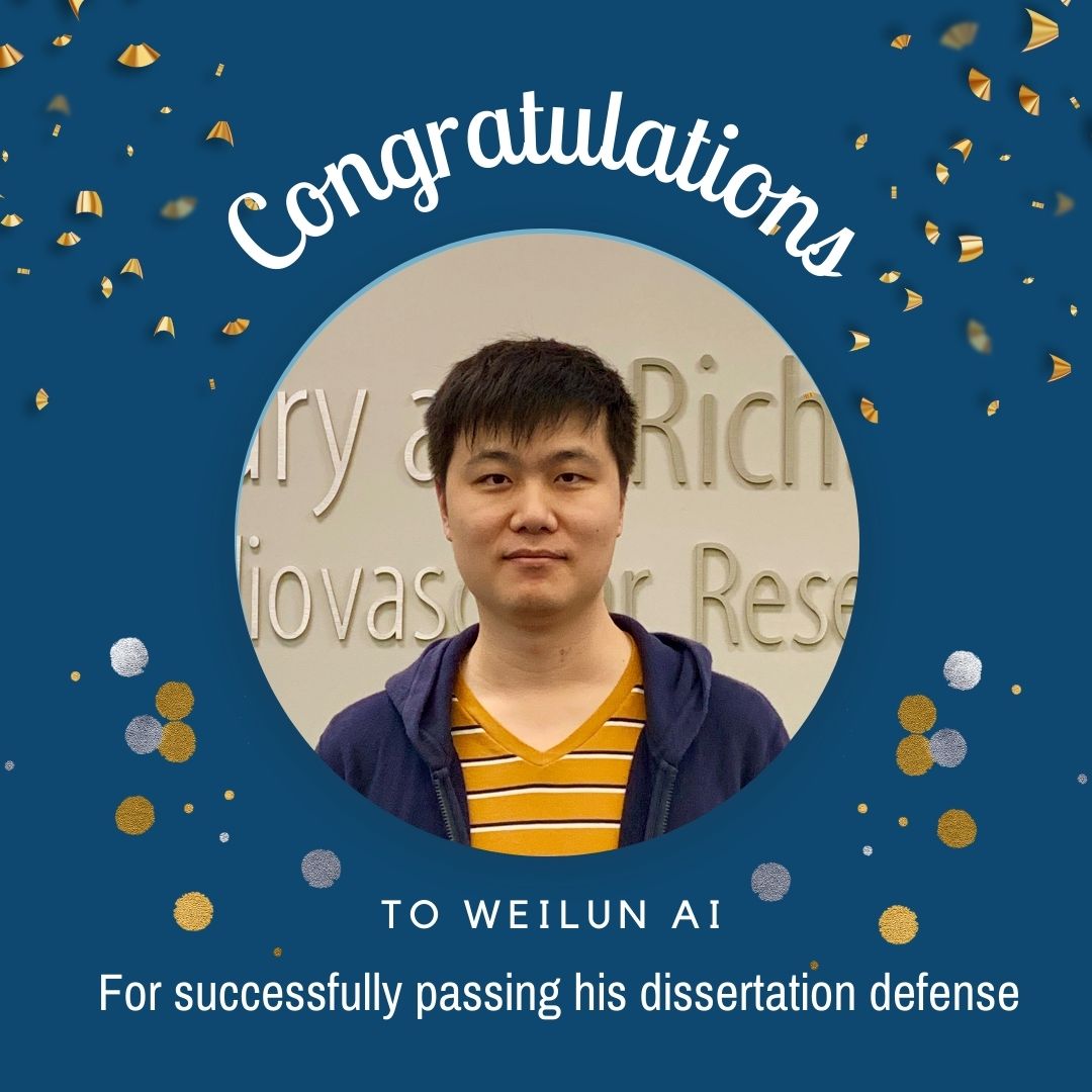 UNMC Physiology (@unmc_physiology) on Twitter photo 👏Congratulations to Weilun Ai, PhD! He successfully defended his doctoral dissertation!
@Gundrylab <a href="/UNMC_CHVR/">UNMC Center for Heart and Vascular Research</a> 👏Congratulations to Weilun Ai, PhD! He successfully defended his doctoral dissertation!
@Gundrylab <a href="/UNMC_CHVR/">UNMC Center for Heart and Vascular Research</a>