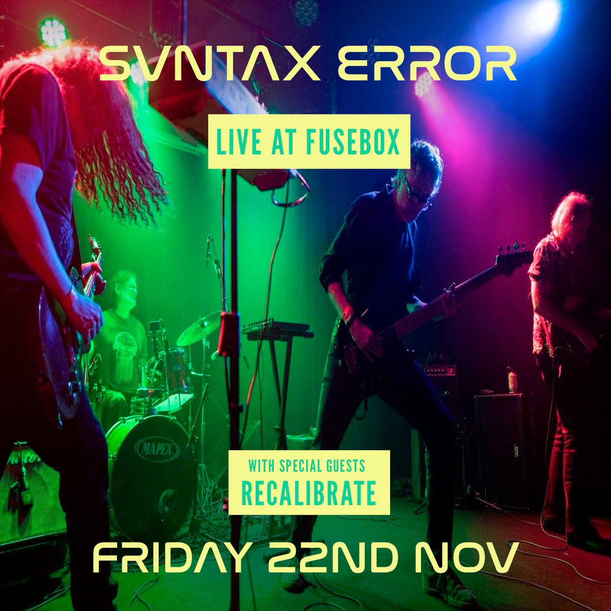 svntaxerror's tweet image. Svntax Error return to the @factory_theatre with their patented #psychedelicpostrock.  Creating epic lighting and projections for the full #sensoryoverload experience.

Special guests #dub #progrock trio @recalibrateband open the night in style.  Tickets: factorytheatre.com.au/event/svntax-e…