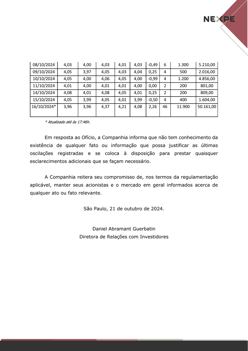 CalixtoCapital's tweet photo. #NEXP3 | NEXPE | Comunicado ao Mercado https://t.co/O4vDNCeww0
