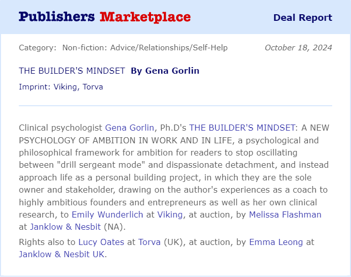 Gena_I_Gorlin's tweet image. It's official, friends: I'm writing my first book with @penguinrandom
Feeling very grateful to @emmalleong and @melflashman and to all my therapy/coaching clients and Building the Builders subscribers (and you all!) for helping me get this far &lt;3