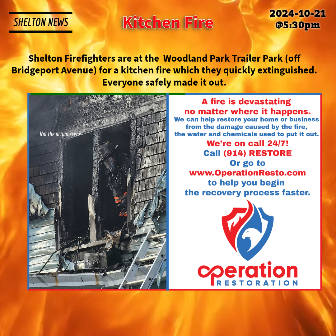 DoingItLocalcom's tweet image. Kitchen Fire - 

Shelton Firefighters are at the Woodland Park Trailer Park (off Bridgeport Avenue) for a kitchen fire which they quickly extinguished. Everyone safely made it out.

2024-10-21@5:30pm–#sheltonct #ctfire
 - doingitlocal.com/2024/10/kitche…