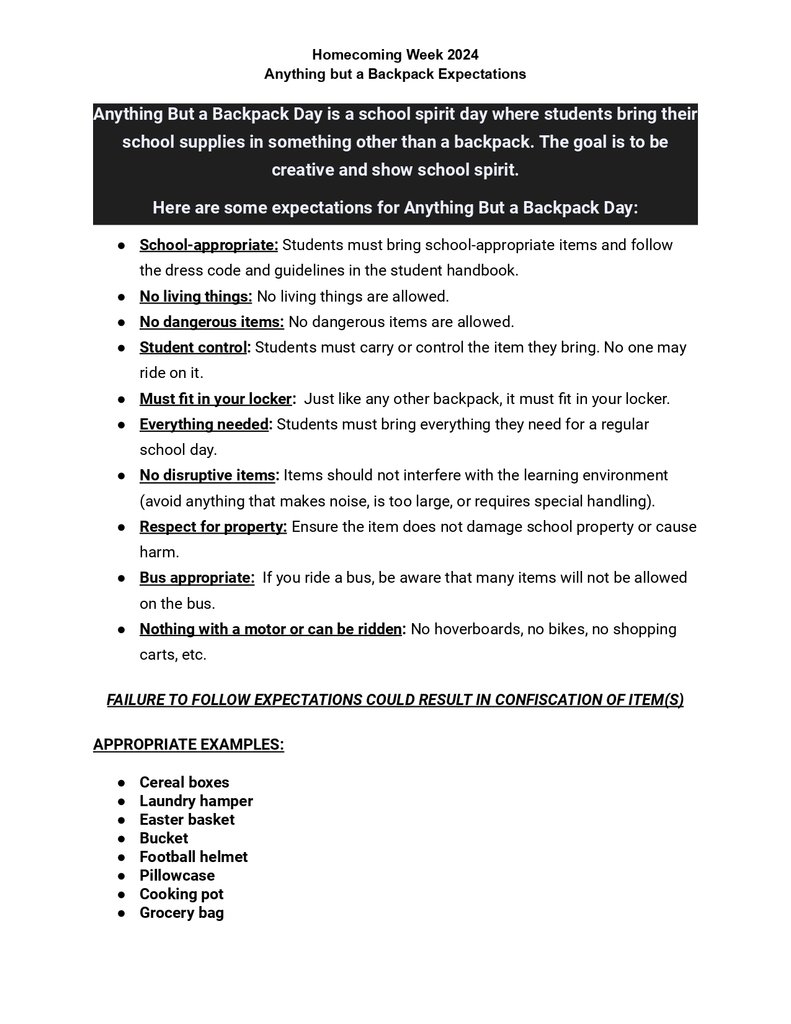 Please see the attached information regarding tomorrow's Dress-Up Day for Homecoming week:  bit.ly/3NzyE24