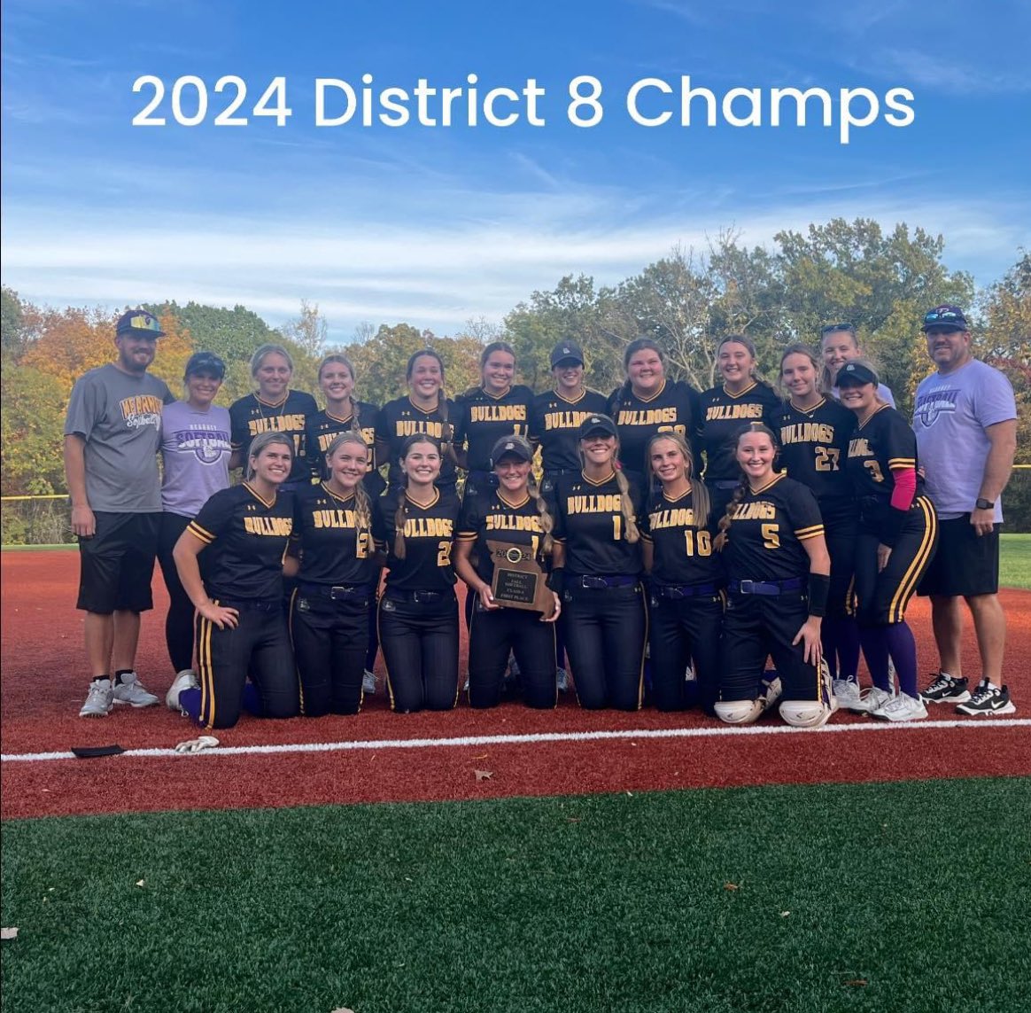 Your Bulldogs are DISTRICT CHAMPS! Great game played by everyone! On to the next one! Go Bulldogs 💜🥎💛