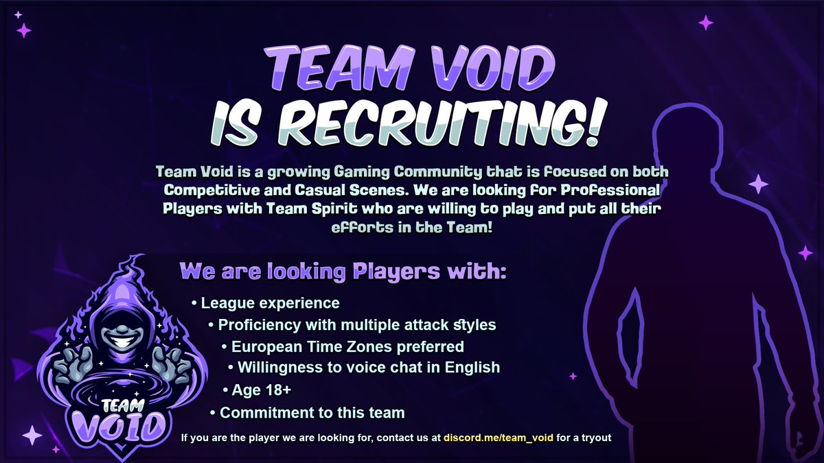 🔎 Support Tryouts Now Open!

🎯 Rank: Sovereign &amp; Legend Peak  
🎮 Must have: Competitive experience, 18+, team player, shotcaller/IGL  
🕗 Scrims: 20:00-23:00 CEST  

- Interested? Drop a comment! 
- Know someone who’d be a perfect fit? Tag them below. 

❤️Likes and retweets