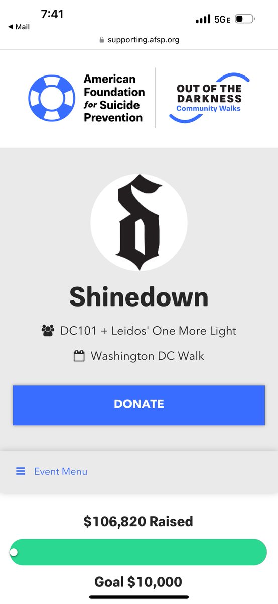 In support of <a href="/afspnational/">American Foundation for Suicide Prevention</a> lifesaving work, we just donated 100k! Join us in giving the gift of hope at afsp.org/Shinedown.