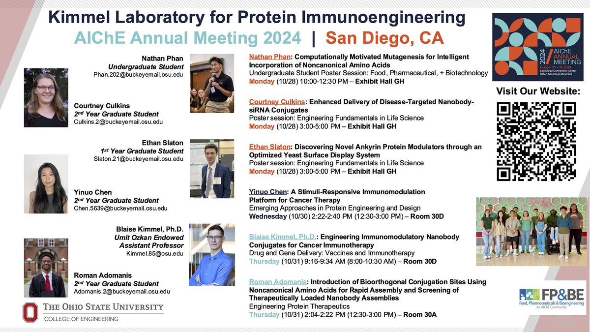 Extremely excited to be heading to San Diego at the end of the week for AIChE 2024! Check out some of the work being presented from our group at <a href="/ChEnected/">American Institute of Chemical Engineers (AIChE)</a> next week! #AICHE2024 🧬⚗️👩‍🔬