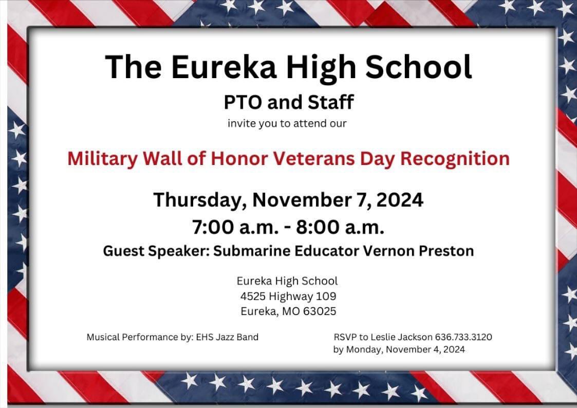 Veterans, we’d love for you to join us at EHS on Nov 7th! 🇺🇸
