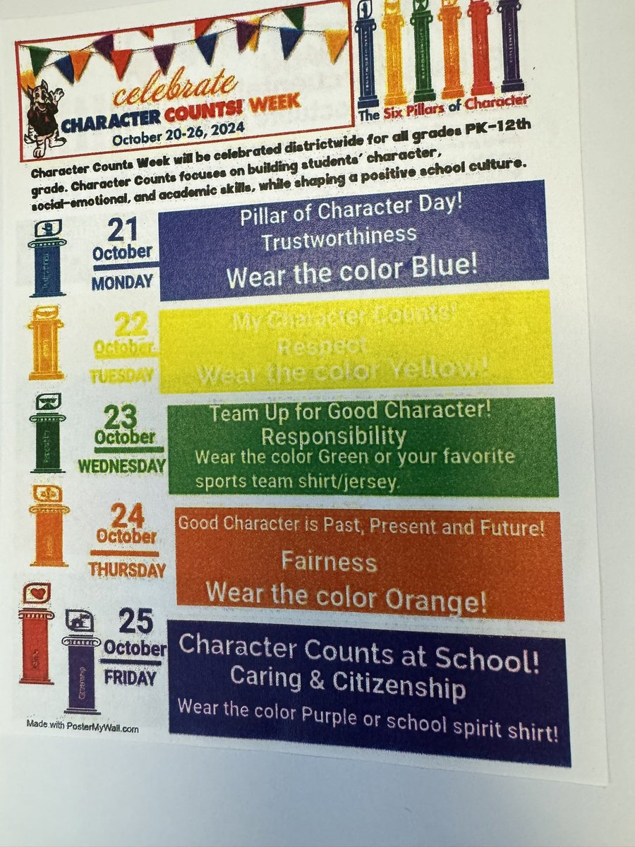 NLPerez3's tweet image. 🎉 Celebrating #CharacterCountsWeek in @HoustonISD! Today’s color is blue for “Trustworthiness.”  💙 Don’t forget, tomorrow’s color is yellow for “Respect.”  Let’s show our values at @Almeda_Elem! 💛