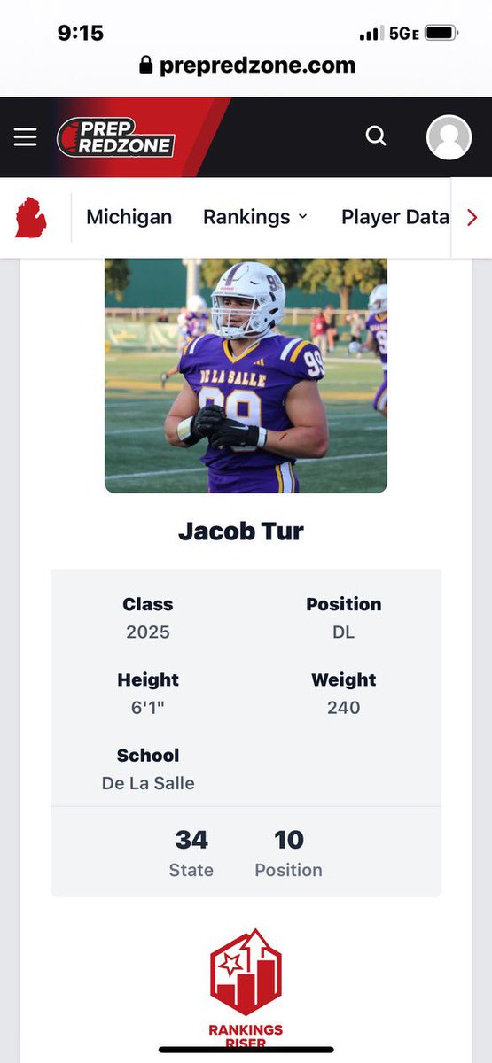 Jacob_Tur's tweet image. Thank you @PrepRedzoneMI @alex_pallone
For the updated ranking #10 DL in Michigan and #34 overall prospect in Michigan.  Appreciate the support!
@coachrohn
@CoachBush_DLS
@RisingStars6
@TheD_Zone
@AllenTrieu
@247Sports
@MIexposure
